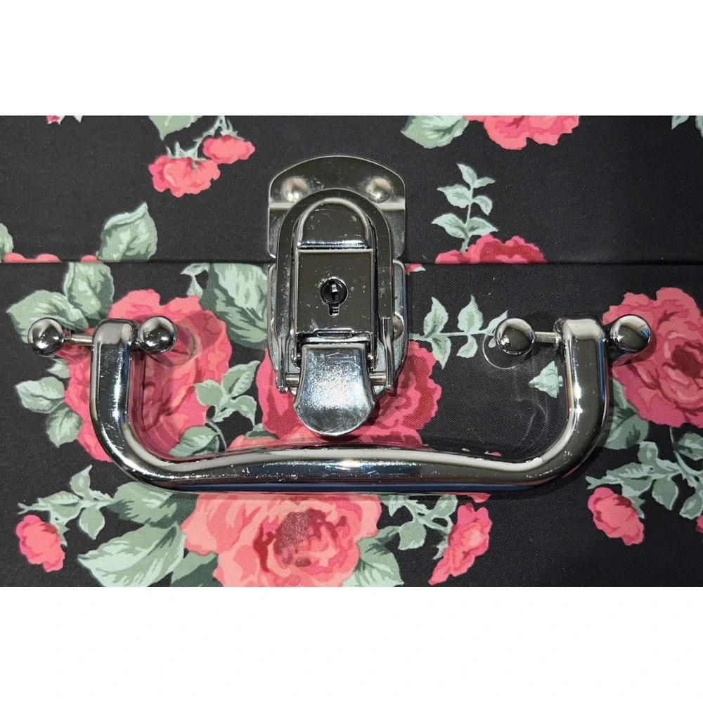 Make-up‎ 2 Tiered Shelves Travel Case Hardshell Black Roses